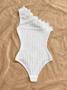 Soleia Body con un hombro con volantes exagerados para mujer, adecuado para fiestas, vacaciones, citas, tardes de té, vacaciones, festivales de música, playa, atuendo de verano, estilo bohemio, vacaciones, ganchillo, lino - Blanco - Ver 2