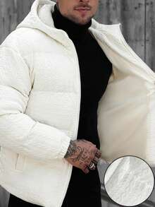 Manfinity CasualCool 男士秋冬针织提花连帽绗缝长袖羽绒服，宽松休闲舒适，男友礼物，街头风 - 白色 - 查看 8