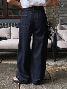 DAZY Women's Regular Waistline Decorative Loose Banana Pants, Casual City Style Jeans - Dark Wash - View 3