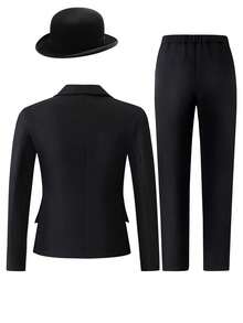 SHEIN 3pcs Teen Boy Gentleman High-End Elegant Fashion Handsome Stage Performance Host Outfit Set. Suit Jacket + Fitted Vest + Casual Pants