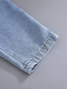 Genkimix Kids 2 件套年轻男孩休闲时尚杏色运动衫，带压花英文文字和松紧腰牛仔裤套装，适合休闲和通勤，适合幼儿男孩秋冬户外活动 - 杏色 - 查看 7