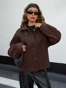 EURMUSE Buttom Detlied Overcoat, Business Wear - Brown - View 3