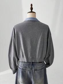 ESTAVOR Suéter de cuello polo de manga larga con ajuste holgado 2 en 1 para hombres, de moda y versátil, para invierno - Gris - Ver 4