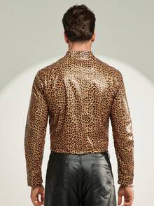 FeverCity Men's Fashionable Sexy Leopard Print Zip-Up Short Jacket - Multicolor - View 2