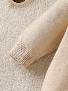 SHEIN Baby Boy Casual Rocking Horse Pattern Lapel Long Sleeve Sweater Romper, Autumn/Winter Baby Knitted Outfit Neutral Baby Clothes Baby Layette Goose Baby Outfit Baby Boy Beige Outfit Baby Romper With Rocking Horse - Multicolor - View 4