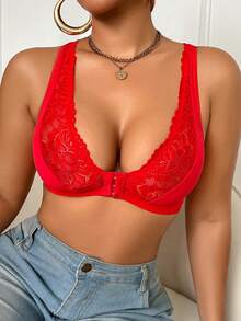 1 Stück Weihnachts-Spitzen-Patchwork Vorderverschluss Drahtloser BH Damen Wäsche BH