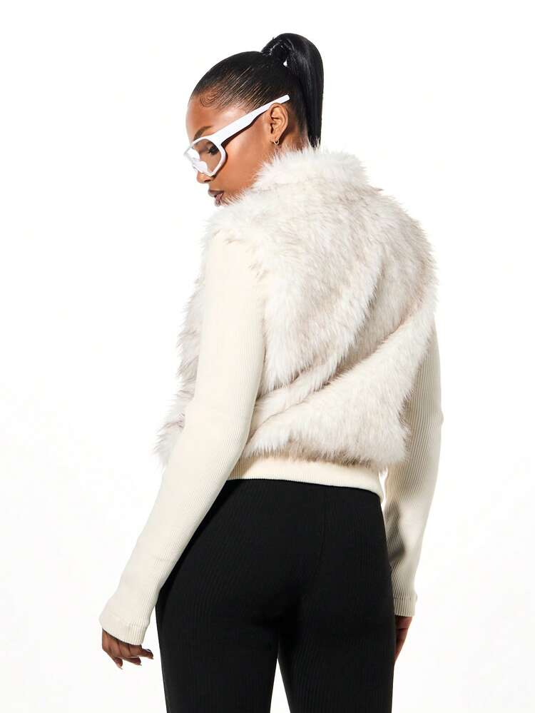 SUMWON WOMEN Faux Fur Bomber With Knit Sleeves