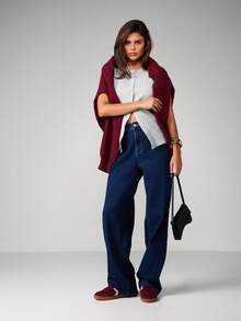 MISSGUIDED Celana Jeans Wanita Model High Rise Wide Leg - Celana Palazzo Denim Vintage dengan Jahitan Kontras - Bawahan Kasual Musim Gugur dan Musim Dingin - Biru - View 3