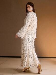 MOTF PREMIUM 2PCS/SET MINIMALIST SEQUIN FUZZY TOP AND SKIRT SET, AUTUMN/WINTER - Apricot - View 3