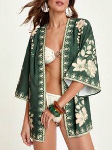 CAJUNI Kimono da donna con stampa floreale, casual e ampio, ideale per vacanze