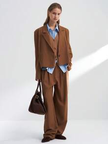 Airaco 现代都市简约单扣通勤西装外套和裤子套装 - 棕色 - 查看 3