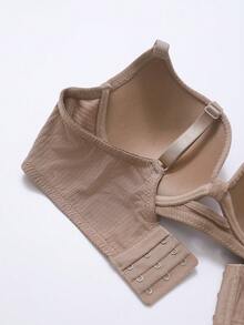 Desiresculpt Women Solid Color Bow Tie Instantlift Bra Lingerie Basic Casual Steel Ring Ribbed Underwire Push Up T-Shirt Bra - Khaki - View 8