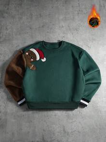 PAVTROS 男士姜饼刺绣圆领长袖休闲抓绒套头衫，秋冬季，圣诞节 - 彩色 - 查看 4