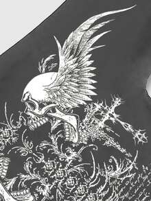ROMWE MEN Goth 男士骷髅印花长袖保暖内衬休闲抽绳连帽运动衫，秋冬 - 灰色 - 查看 5