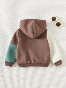 Cozy Pixies Baby Boy Letter Pattern Contrast Color Patchwork Soft Knit Sweatshirt - Brown - View 2