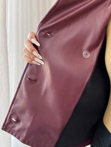 Islaluna معطف قصير مزدوج الصدر من قماش البولي يوريثان ذو لون أحادي، خريفي