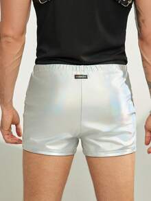 FeverCity Men's Solid Color Zipper Casual Elastic Waist Shorts - Silver - View 2