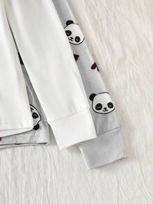 4pcs Girls Panda & Heart Print Long Sleeve Top And Leggings Set, Comfortable Casual Loungewear For Spring/Autumn - Multicolor - View 3