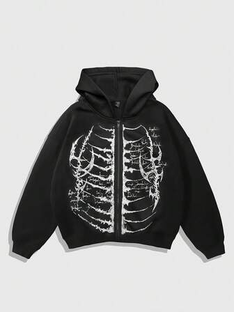Men's Printed Skeleton Casual Hooded Long Sleeve Sweatshirt Sweatshirt