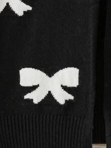 Elladie kids Chaquetas de niña Versátiles Nuevas chaquetas de punto de manga larga con patrón de lazo jacquard para niñas en otoño/invierno, decoración de lazo 3D, suéter de punto suelto y suave, adecuado para uso diario y ocasiones festivas - Negro - Ver 6