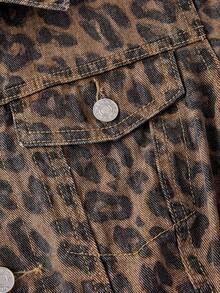 SHEIN Frenchy 时尚复古豹纹长袖女式牛仔连体裤 - 棕色 - 查看 3