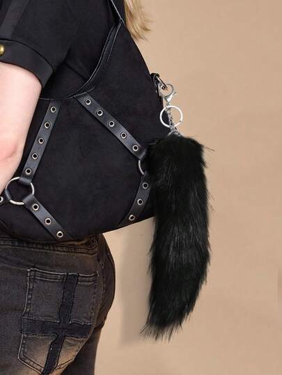 Grunge Punk 1pc Y2K Retro Cute Personalized Versatile High-Quality Brown Ombre Faux Fur Fox Tail DIY Keychain Bag Charm, Suitable For Women/Girls Daily Wear, Holiday Gift