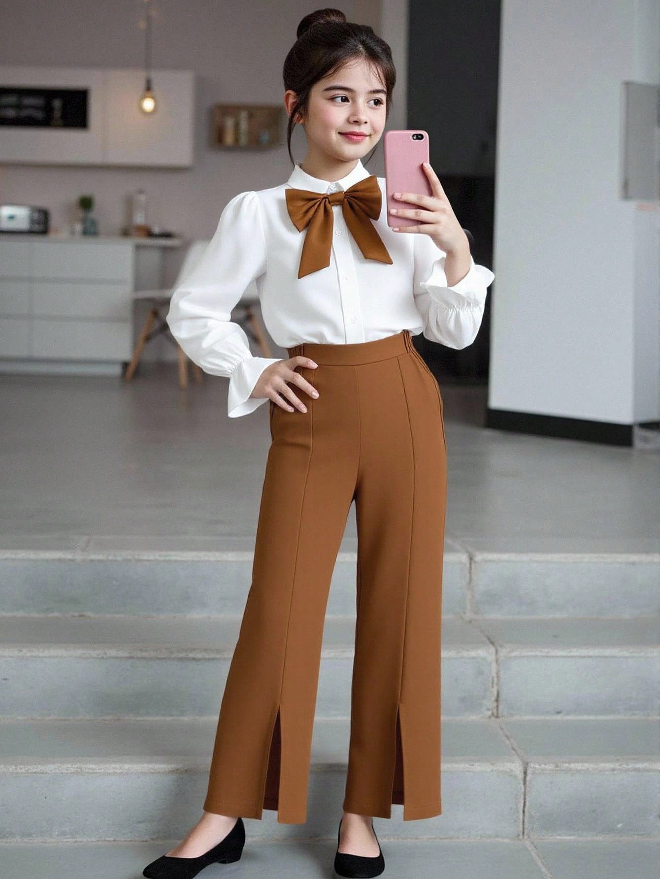 SHEIN مجموعة من قطعتين للبنات تتكون من ملابس علوية...