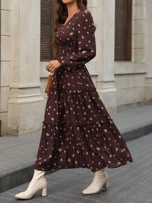 EMERY ROSE 女士优雅碎花长裙，适合通勤，长袖碎花长款连衣裙，波西米亚风长裙，女士长款碎花连衣裙，休闲长裙，秋季连衣裙 - 彩色 - 查看 8