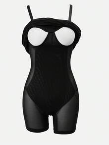 Nuvra 女式无袖低胸双层收腹塑身吊带裙，带衬里，收腰提臀，中长款塑身裙 - 黑色 - 查看 10