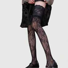 ROMWE Goth 1 Pair Women Pink Lace Over-The-Knee Stockings, All Season - Pure black - View 6