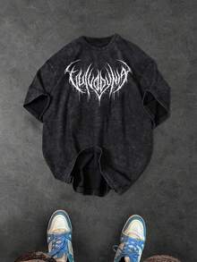 Sport MetroGents Men's Letter Print Round Neck Short Sleeve Sports T-Shirt, Summer Goth Gym Clothes - Black - View 1