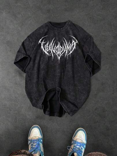 Sport MetroGents Men's Letter Print Round Neck Short Sleeve Sports T-Shirt, Summer Goth Gym Clothes