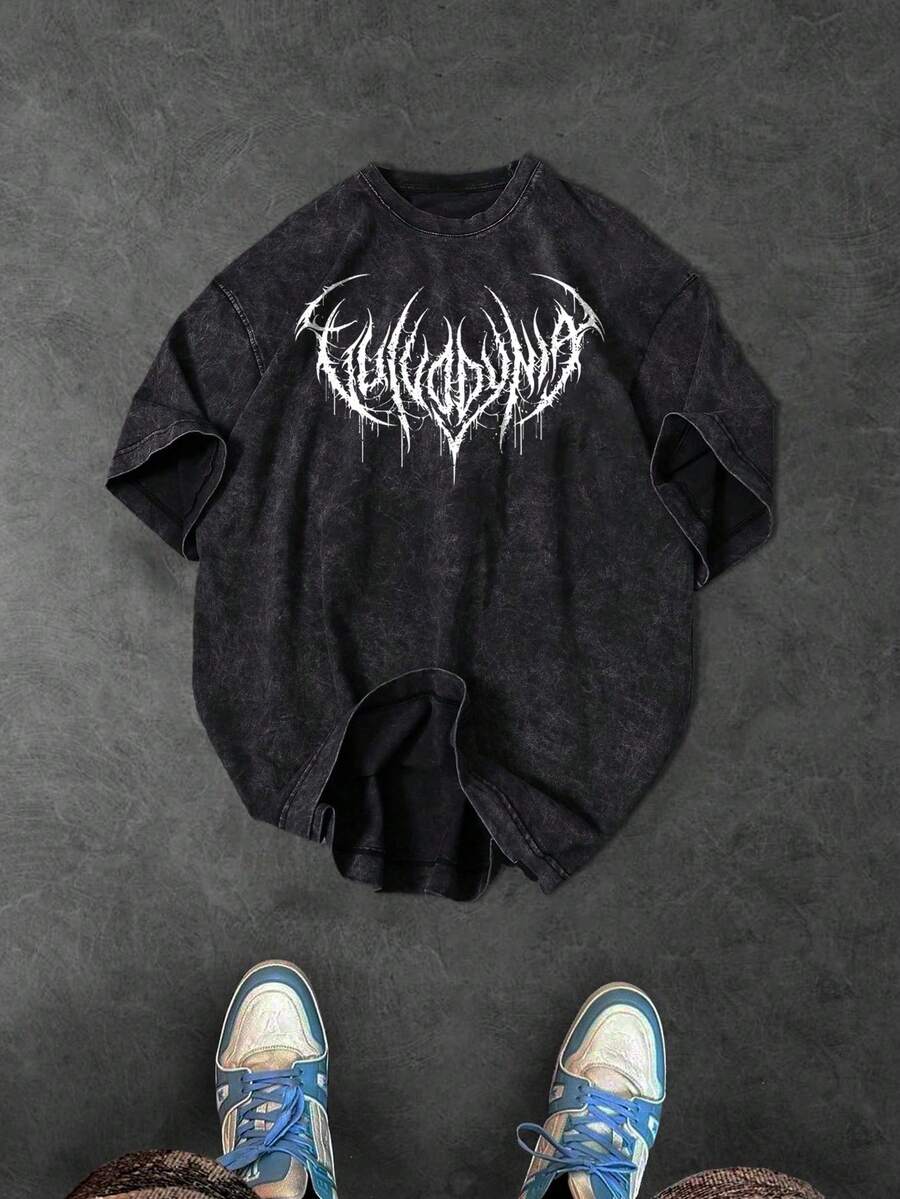 Sport MetroGents Men's Letter Print Round Neck Short Sleeve Sports T-Shirt, Summer Goth Gym Clothes - Black - View 1