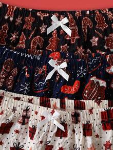 Notgurli 3 件套睡裤套装，糖果格子，圣诞雪人和雪花姜饼，泡泡皱，Y2K 俏皮女孩，女士家居服下装 - 彩色 - 查看 3