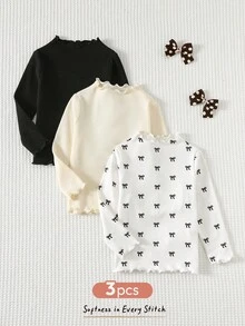 Cozy Pixies 3pcs Baby Girl Solid Color Knit Soft Round Neck Long Sleeve Ruffle Hem Pullover Sweater Set - White - View 4