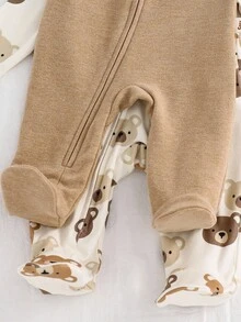 Cozy Pixies Conjunto de 2 piezas de pelele y pantalones de punto suave con estampado de oso de dibujos animados para recién nacido niño - Multicolor - Ver 6