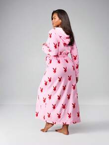 Missguided x Playboy Christmas Christmas Bunny Print Long Robe With Belt - Multicolor - View 2