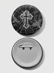 ROMWE Bộ 2 trâm cài áo nam châm phong cách Punk Gothic Y2K đen trắng viền ren, đầu lâu bạc và hoa hồng, thánh giá, cánh quỷ, nơ trang trí, kèm thánh giá hình mạng nhện có thể thay thế, chân gấu chấm bi, ghim cài móng mèo - Thích hợp cho cosplay, anime, trang phục hàng ngày, quà tặng ngày lễ - màu đen - Xem 4