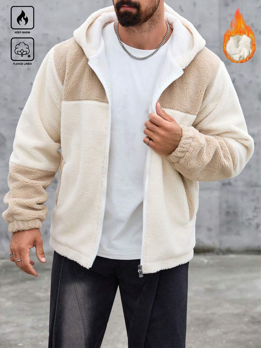 Manfinity CasualCool Men's Contrast Color Casual Hooded Long Sleeve Jacket Hoodie Jacket Zip Up Hoodie Mens Zip Up Jacket Fleece Hoodie Fleece Jacket Mens Street Wear Zip Up Men Hoodie Zip Up Old Money Daily Leisure, Weekend Trips, Outdoor Activities, Travel Expeditions, Relaxed Work Environments Or Semi-Formal Occasions,Boyfriend/Husband Gift, Anniversary Gift Christmas Outfits