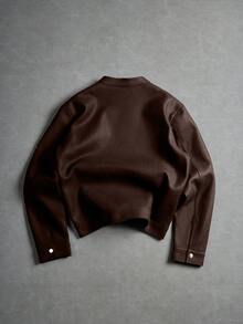 Manfinity EMRG Men's Oblique Button Long Sleeve Jacket, Asymmetrical Button Design Casual Jacket, Recommended Gift For Husband, Boyfriend, Friend Brown Sweater Brown Jacket Cropped Men Jacket Cropped Zip Up Men Brown Jersey - Chocolate Brown - View 2