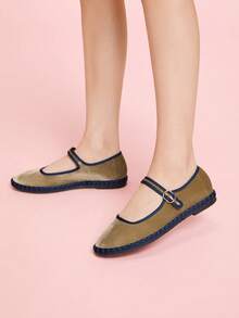 CUCCOO DOLLMOD Giày bệt Mary Jane nhung cổ điển thanh lịch, thoải mái bằng vải nhung màu kaki dành cho nữ - Màu Khaki - Xem 4