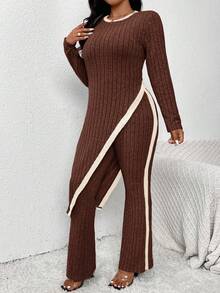 SHEIN Frenchy 女士加大码不对称下摆优雅针织两件套 - 彩色 - 查看 6