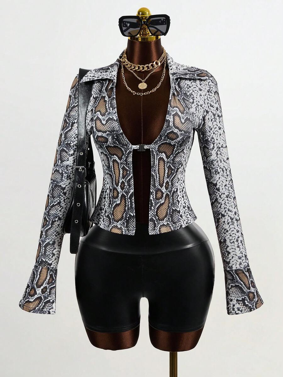 Mistrie Women's Snake Skin Pattern Long Sleeve Jacket | SHEIN USA