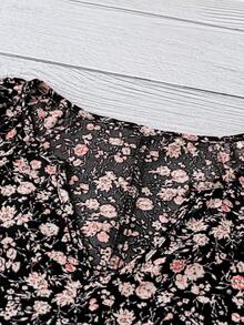 EMERY ROSE 女式圆领短袖碎花黑色上衣，夏季 - 黑色 - 查看 3