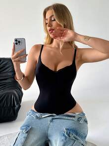 SuitURBody 1pc Women's Comfortable Minimalist Seamless Bodysuit, Black - Black - View 2