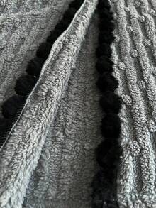 SHEIN Contrast Color Pom Pom Hooded Jacquard Fleece Cozy Robe For Women Cozy Robes For Women Fluffy Women Cozy Robe Light Cozy Robe Cozy Robe Set - Light Grey - View 7