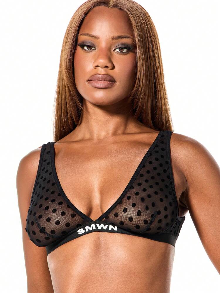 SUMWON WOMEN Polka Dot Mesh Bralette With V-Neck