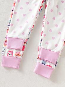 4pcs Girls Cartoon Graphic Long Sleeve Top And Leggings Casual Comfortable Homewear Set, Spring/Autumn Girls Cute Set Girl Sleep Wear Pjamas Set Summer For Girl Kid Girl Pajama Sets Cute Sleepwear,Snug Fit - Pink - View 6