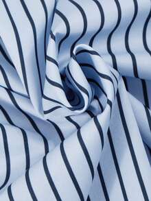 Tween Girls' Casual Striped Loose Button-Up Long Sleeve Shirt With Shawl Collar, Versatile For Back To School - Blue - View 8