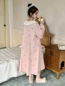 DAZY Teen Girl Floral Embroidery Ruffle Hem Loose Fit Casual Dress - Pink - View 1